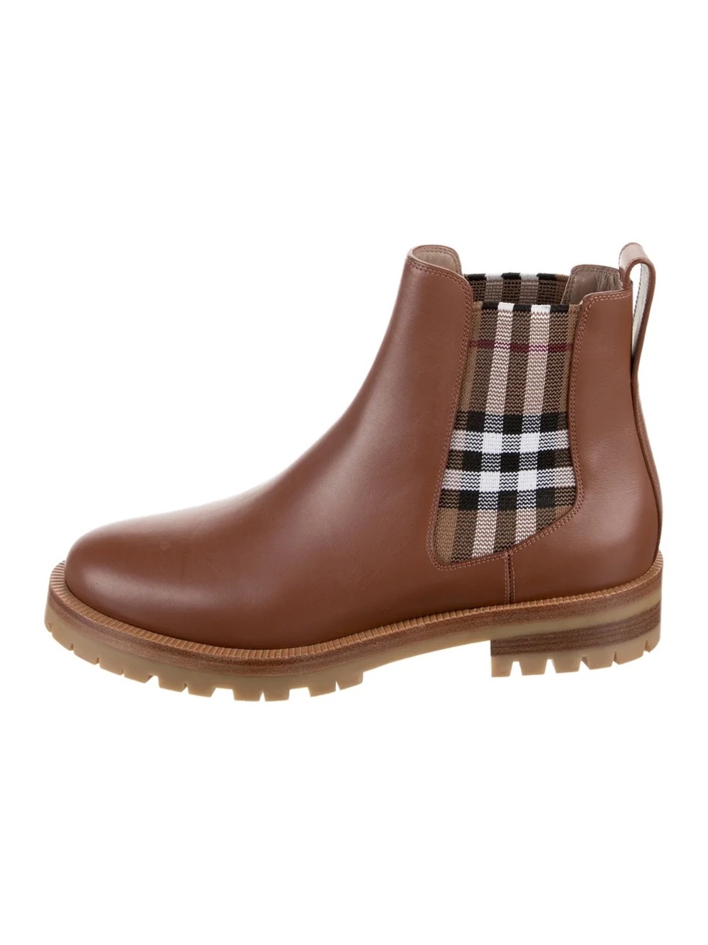 Burberry check leather boots